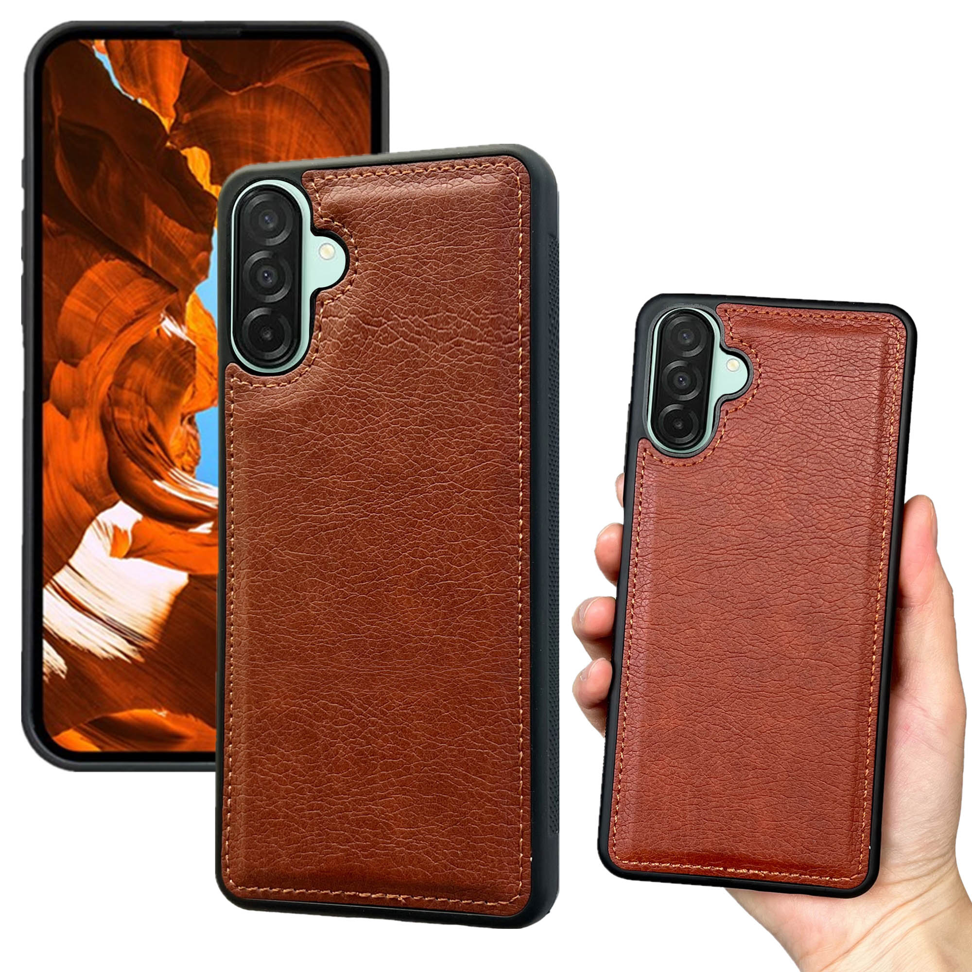 

For Samsung Galaxy A36 5G Case Calf Texture PU Leather Anti Fingerprint Back Phone Cover Brown