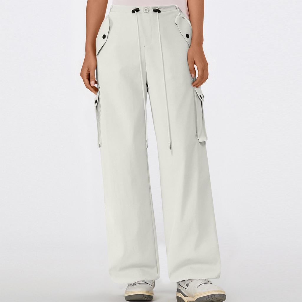 Women's Multi Pocket Straight Tube Slimming, Wide Leg Mopping, Solid Color Pants