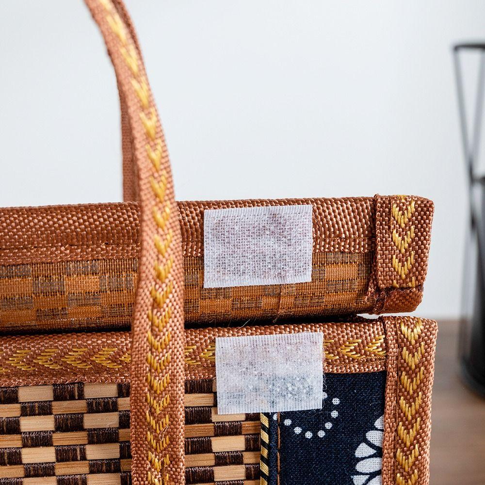Rectangular Bamboo Picnic Basket Bamboo Handheld Woven Basket Delicate Hand-Woven Basket  for Home