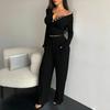 Autumn/Winter Slimming V-neck Wide Leg Long Sleeve Women's Jumpsuit Set