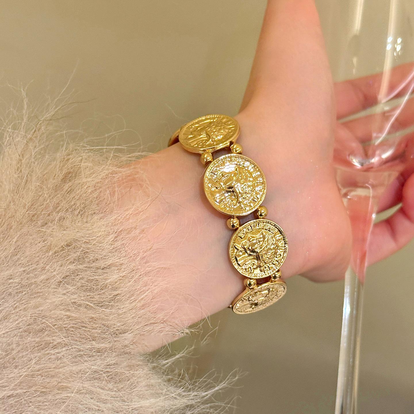 Европейский и американский металлический стиль круглый портрет эластичный браслет браслет модный личность темперамент украшения