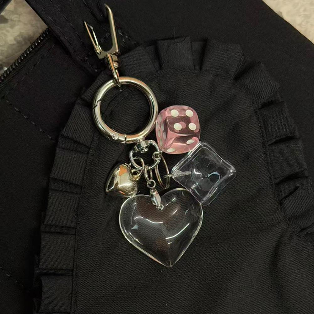 New Transparent Crystal Heart Keychain Heart Shape Creative Dice Keychain Bag Charm Couple Gift прозрачный