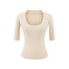 Women's Scoop Neck 3/4 Sleeve Slim Fit T Shirt Solid Color Basic Crop Top Casual Tee