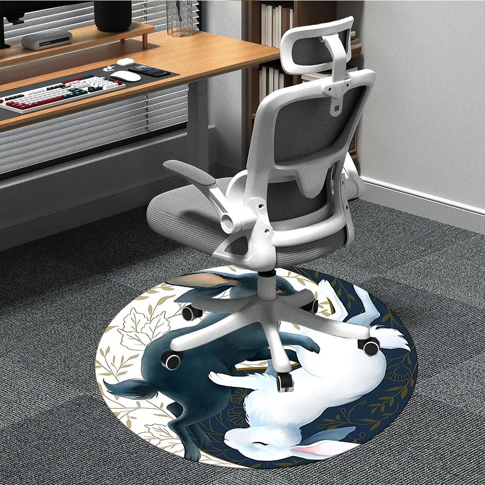 

1pc Rabbit Yin Yang Chair Carpet for Office, Round Non Slip Durable Large Size Office Carpet, Suitable for Office 80cm