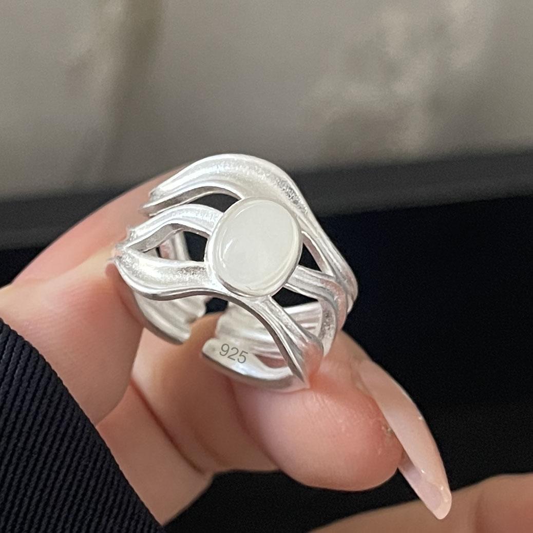 

925 Sterling Silver Rings For Women Geometric Fine Jewelry Finger Adjustable Simple 3 Layers Stone Ring For Party Birthday Gift resizable