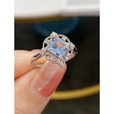 Trendy Ring Temperament Aquamarine Jewelry Niche Design Style Index Finger Ring Accessories for Girls
