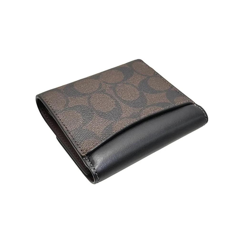 Coach Trifold Wallet 11 Classic Monogram Snap Closure Canvas And Leather Card Holder Wallet Small Women Wallet Brown Black CE930-IMAA8