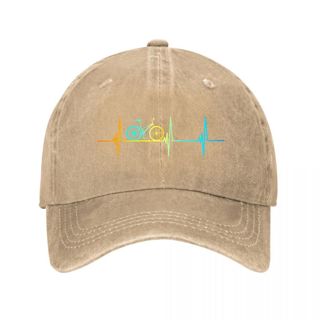 Rainbow Bicycle Heartbeat Line Cycling Graphic Design Washed Baseball Cap Outdoor For Womens Unisex FeUnisex