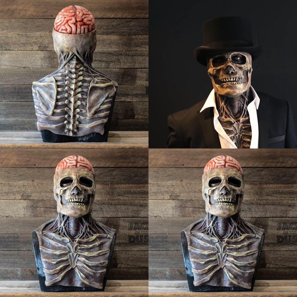 Gruselige Skelett Biochemische Maske für Halloween-Feierlichkeiten Vollständige Silikonkopfbedeckung mit Hut