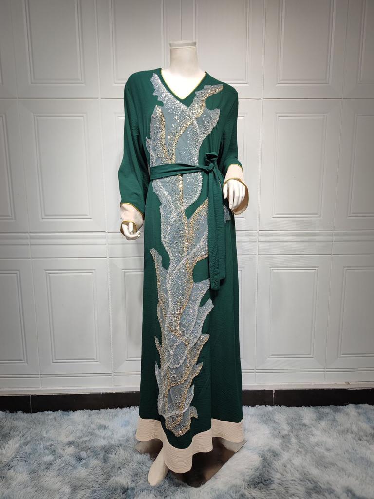 Haine pentru femei Broderie cu paiete Moda Abaya Orientul Mijlociu Rochie musulmană slim fit pentru femei