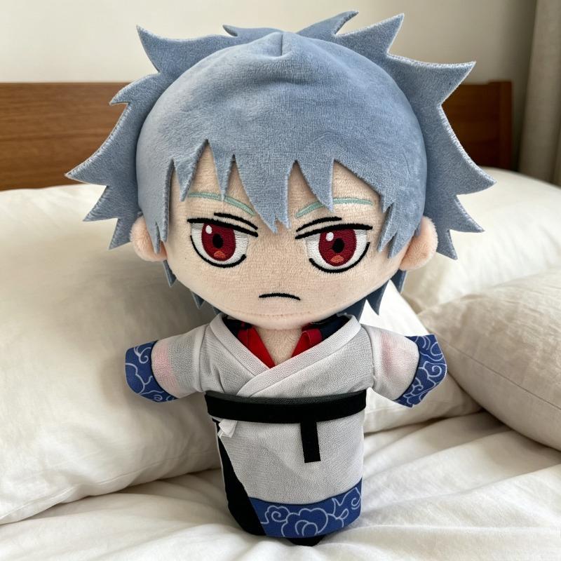 Gintama Sakata Gintoki Mini Baumwoll-Plüsch Handpuppe Hellblaue Haare Samurai Chibi Puppe Weiches Kuscheltier Anime Fans Sammlerstück Rucksack Dekoration Geschenk