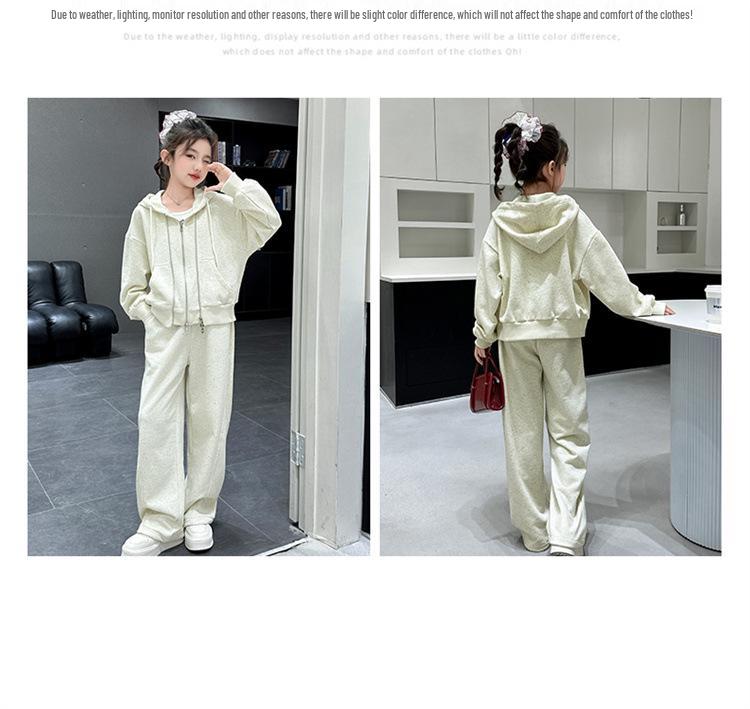 Girls' Fashionable 2025 Autumn Hooded Jacket & Pants Two-Piece Set