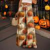 Women's Casual Wide Leg Pants Stretch Belt Pocket  Print Adjustable Tie Pants