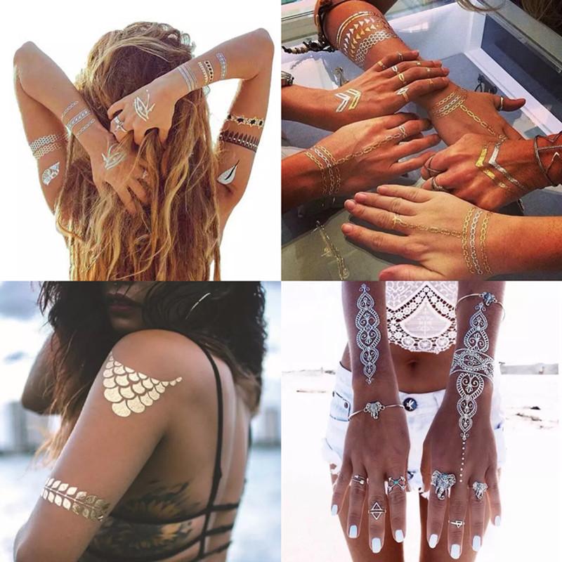 12 Bronzing Tattoo Stickers Set Beach Sexy Metallic Water Transfer Disposable Stickers