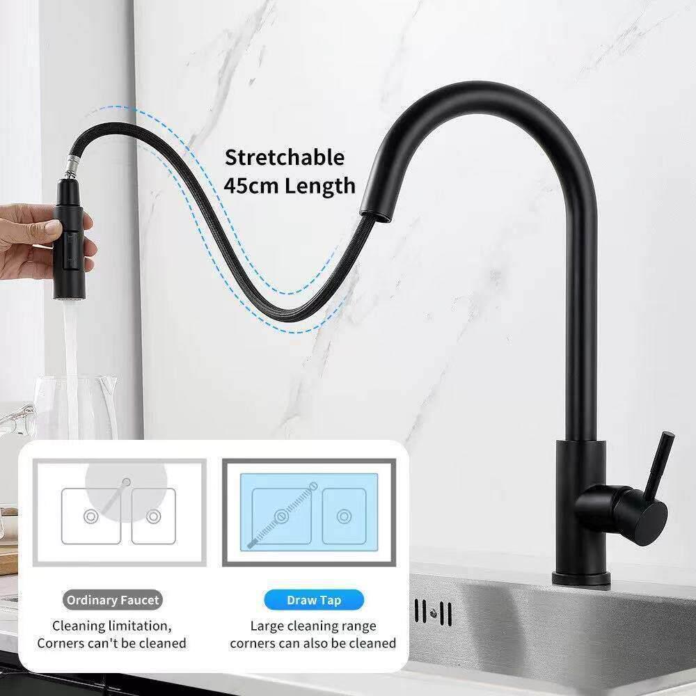 Premium Stainless Steel Pull-Out Kitchen Faucet with Telescopic Anti-Splash Feature for Hot and Cold Water