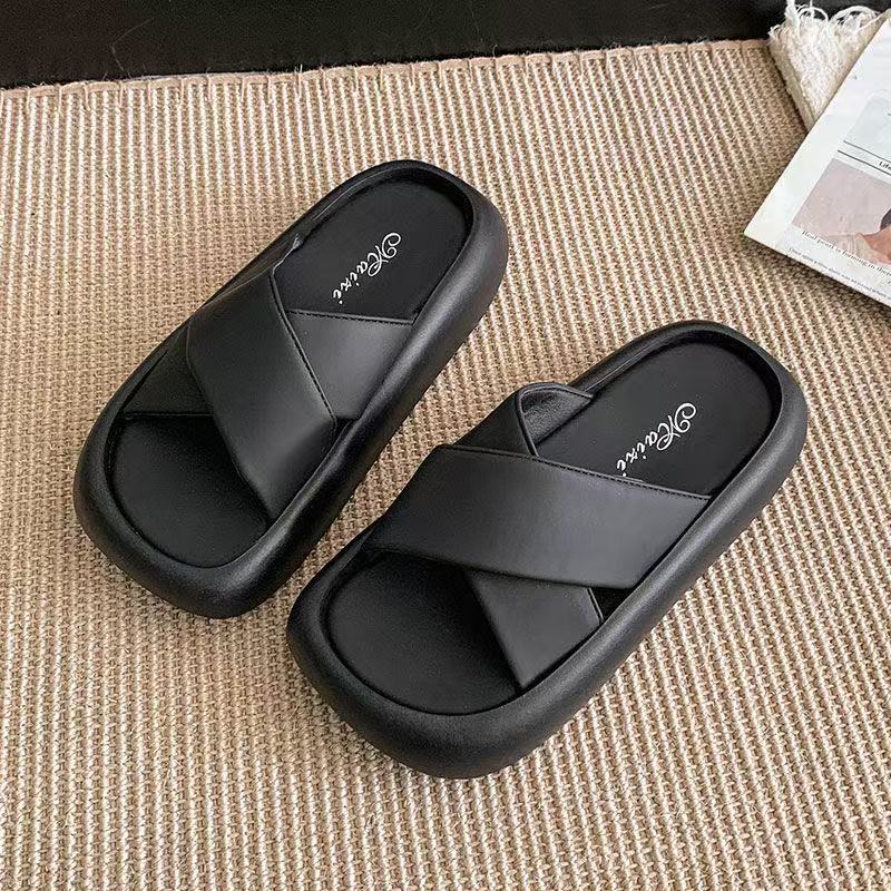 Beach cross beautiful thick-soled one-word slippers women's summer wear new casual cool slippers
