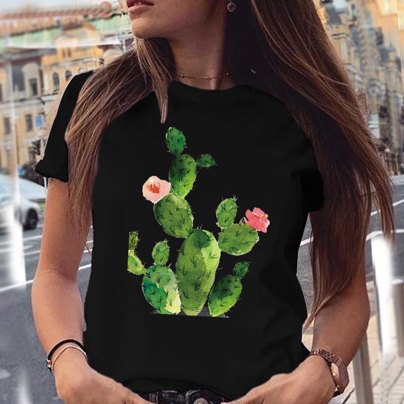 Women T-Shirts 90S Tropical Plants Love Letter Printing New Graphic Print Female Fashion Cartoon Summer T Tops Shirt Tee T-Shirt