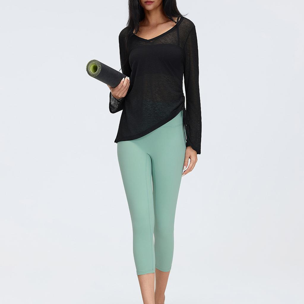 Women's Loose Fit Long Sleeve Pullover Hoodie V Neck Drawstring Waist Athletic Top for Yoga Fitness Casual Wear
