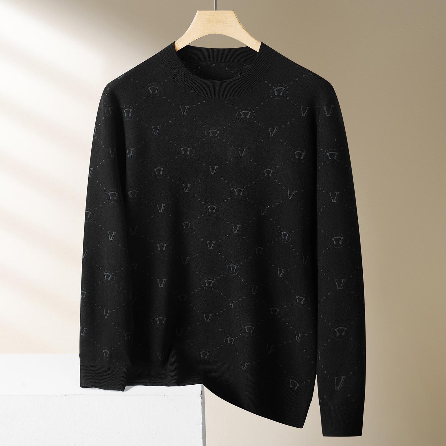 Мужской свитер с жаккардовым узором из шерсти  Толстый брат 2025  Большие размеры - Осень/Зима, Свободный крой, Круглый вырез, Вязаные изделия, Очень большие размеры XL (130-150 jin)