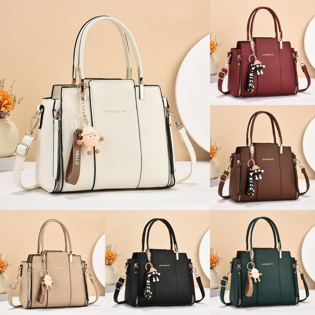 Jing Letter Pin Print Solid Color Single Shoulder Crossbody Bag Pendant With