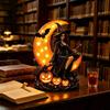 Halloween Moon Figure Lamp Resin Seasonal Accent with Soft Light, Freestanding Shelf Display for Entryway Table Fall Styling for