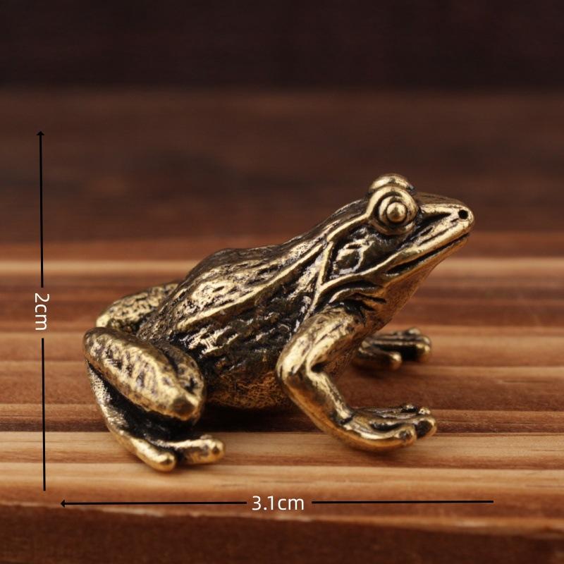 Katı Çin Retro Yaratıcı Kurbağa Çay Evcil Hayvan Pirinç El Sanatları Küçük Pirinç Eşya Süsü Altın Kurbağa