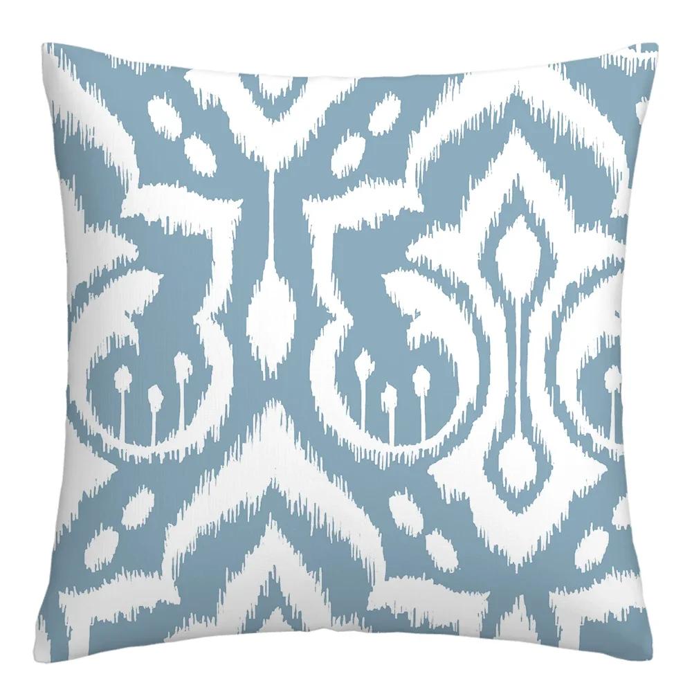 Federa cuscino geometrica lino blu lago bianco fodera cuscino divano decorazione casa può essere personalizzata per te 40x40 45x45 50x50 60x60