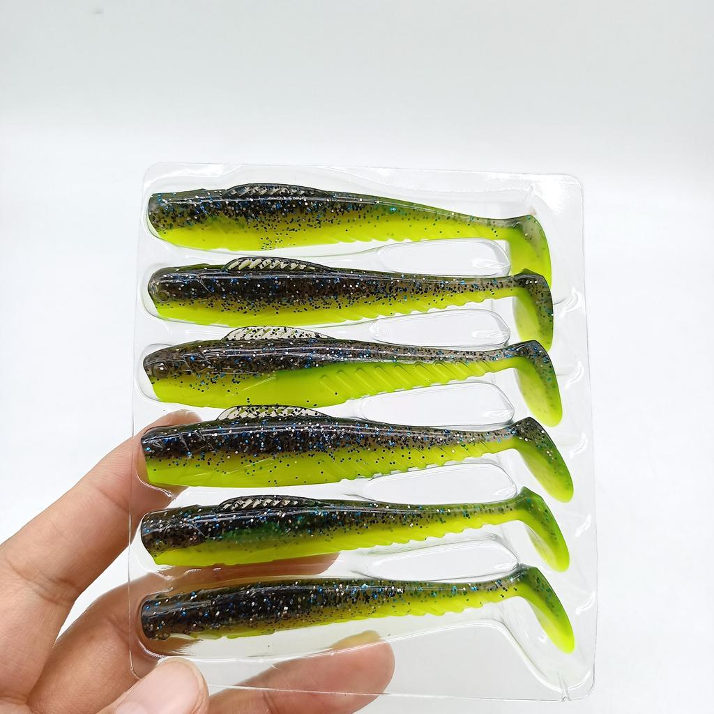 DUODUOYU 6PCS New TPE T-Tail Soft Fishing Lure 4.2g/76mm Jigging Wobblers Tackle Bass Pike Artificial Silicone Swimbait Tackle