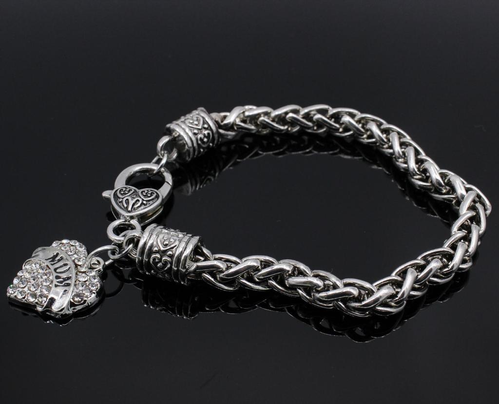 European & American Fashion Retro Rhinestone Heart 'Mom' Bracelet