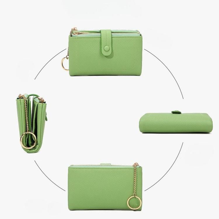 Kette Damen Geldbörse Minimalistisch Doppelreißverschluss Kurz Dreilagig Große Kapazität Geldbörse Kartenhalter Ausweishalter Kreditkartenhalter Geldsack