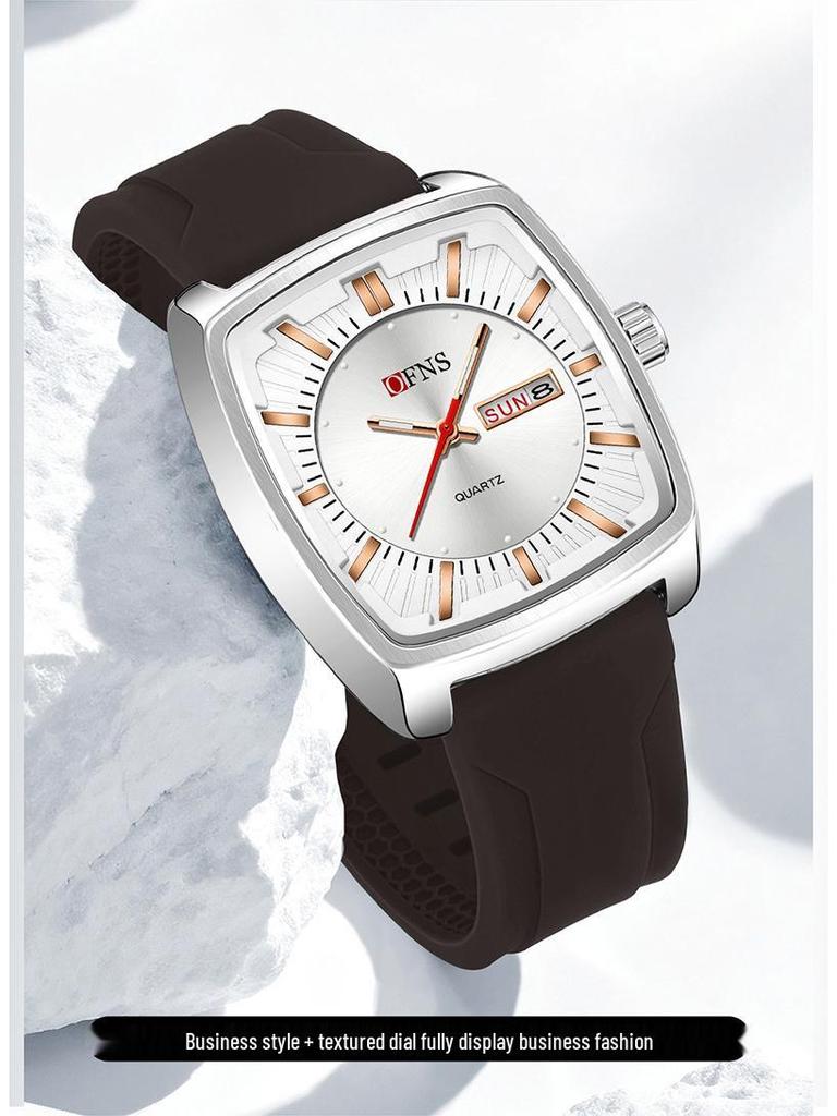 Oufanni Waterproof Men's Steel Band Quartz Watch with Luminous Dial and Double Calendar