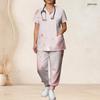 Women Plus Size Heart Balloon Print Scrub Set Short Sleeve V Neck Top And Wide Long Pants Medical Work Suit