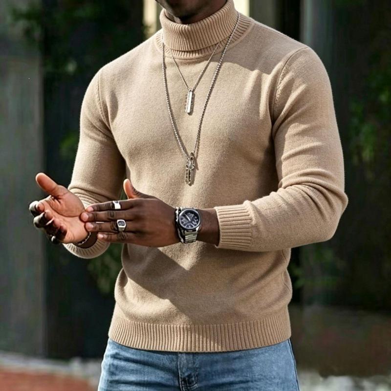 Men S High Neck Slim Fit Solid Color Pullover Knit Sweater
