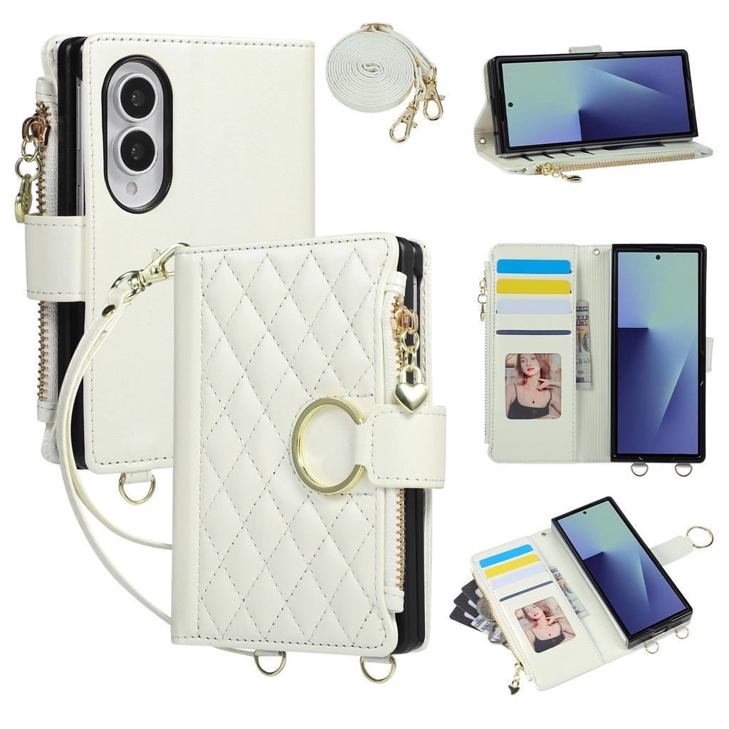 Crossbody Long Lanyard Zipper Cards Solt Wallet Leather Case for Samsung Galaxy Z Fold8 Fold 8 Wide Shockproof Book Stand Cover