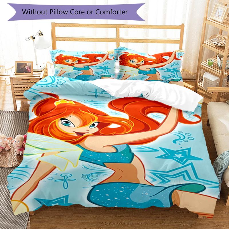 3pcs Winx Club Bedding Set Duvet Cover Closure Includes 1 Duvet Cover & 2 Pillowcases, Soft and Comfortable for All Seasons.