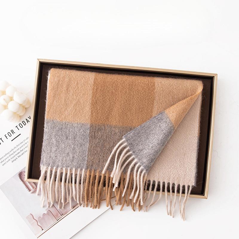 Pure Cashmere Scarf for Women in Winter Thickened Men's High End Plaid Cashmere Couple Scarf Winter Style