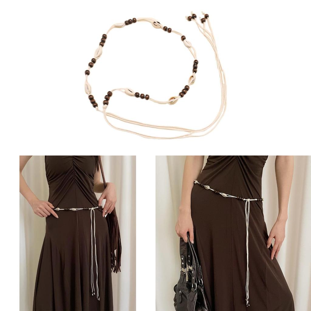 Bohemian Vintage Taillengürtel mit Muschelperlen-Weberei für Sommerkleid-Accessoires