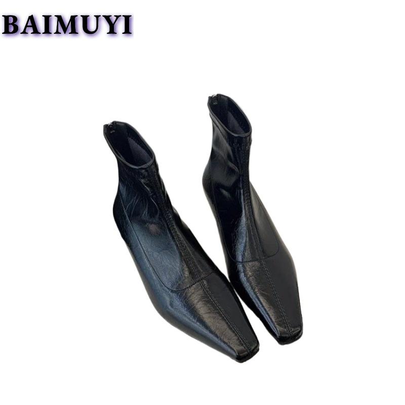 Women Pointed Toe Ankle Boots Chelsea High Heels Shoes Snow Woman 2025 Trend Retro Leather Goth Winter Short Plush Botas Mujer