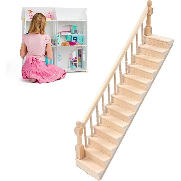 Doll House Stairs, Miniature Stairs 1/12 Scale, Glossy Rounded Corners Birch Material, Make Your Dollhouse Vivid, DIY Stairway Accessory Model,