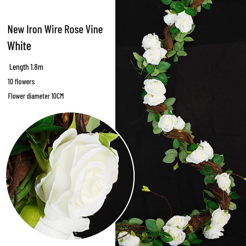 Rattan Plastic Rose Vine Artificial Flowers for Wedding Décor, Ceiling or Wall Hanging, and Air Conditioning Pipe Cover