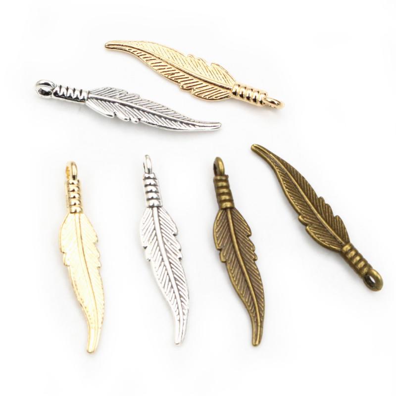 30pcs 31x6.5mm Feather Charms Pendants Bronze Antique Silver Plated  Handmade Charms