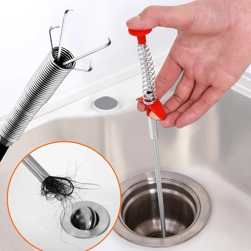 60cm Spring Pipe Dredging Tools, Drain Snake, Drain Cleaner Sticks Clog Remover Cleaning Household for KitchenBending Sink Tool