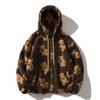 Women Hooded Plush Bear Print Cartoon Sweater Winter Warm Fleece Jacket