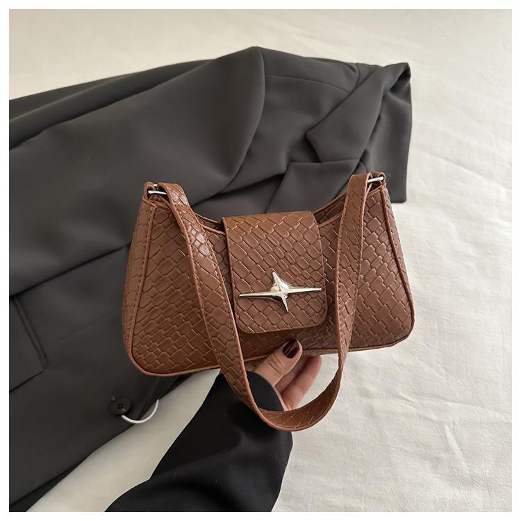 

Однотонная новая модная повседневная плетеная сумка-тоут на плечо подмышку для женщин светло-коричневого