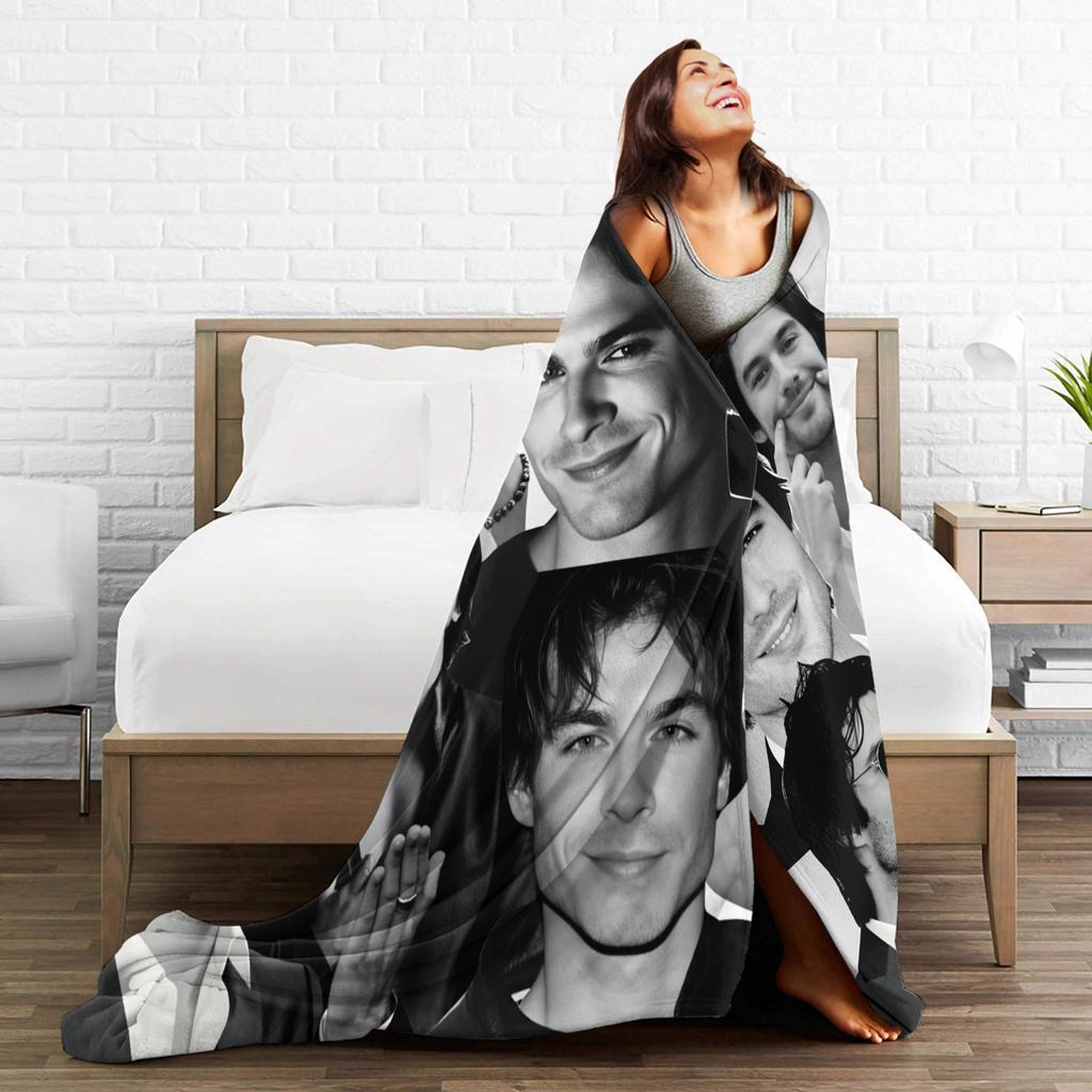 The Vampire Diaries Damon salvatore Blanket Super Warm Plush Bedding Throws For Home Decor Travel Office Flannel Bedspread Bed