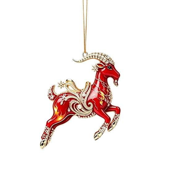 Auspicious Goat Theme Gifts 2D Acrylic Christmas Hanging Ornament, 3.15 Inch Farm Animal Xmas Tree Holiday Car Interior Decor Decoration for Rear View