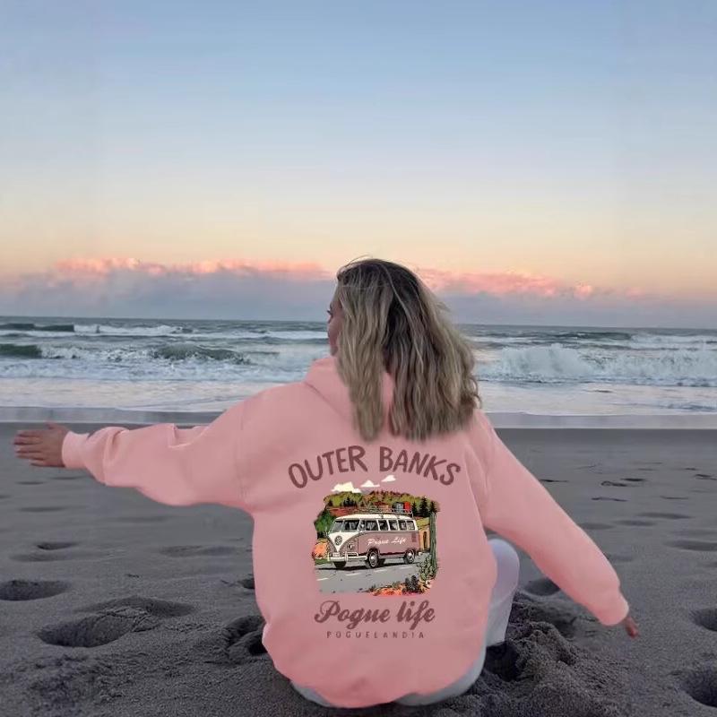 Outer Banks Pogue Life Graphic Hoodie - Casual Polyester