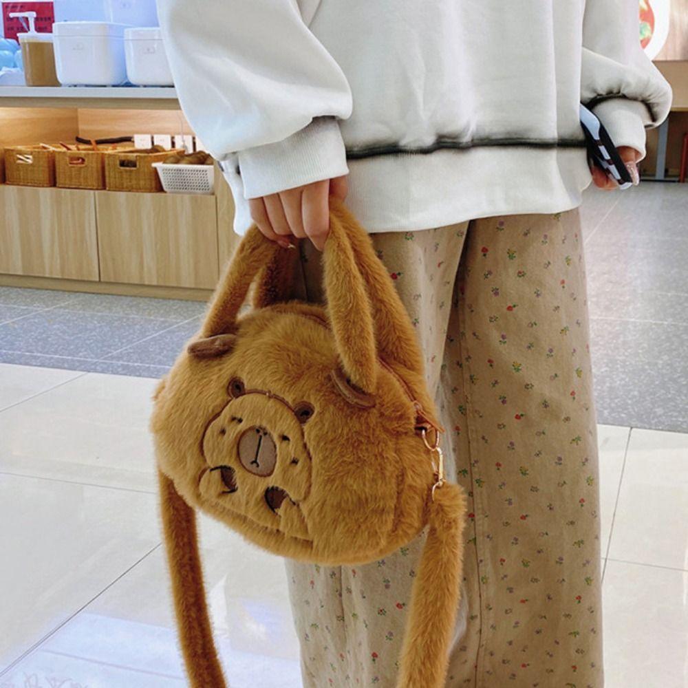Large Capacity Capybara Plush Crossbody Bag Schoolbag Cartoon Shoulder Bag Outdoor