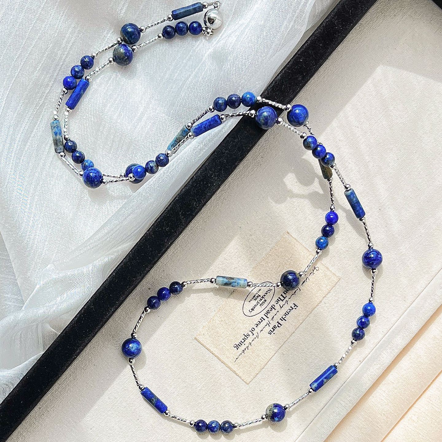 

High Quality Natural Lapis Lazuli Gypsy Collarbone Chain Necklace Long Sweater Chain Women