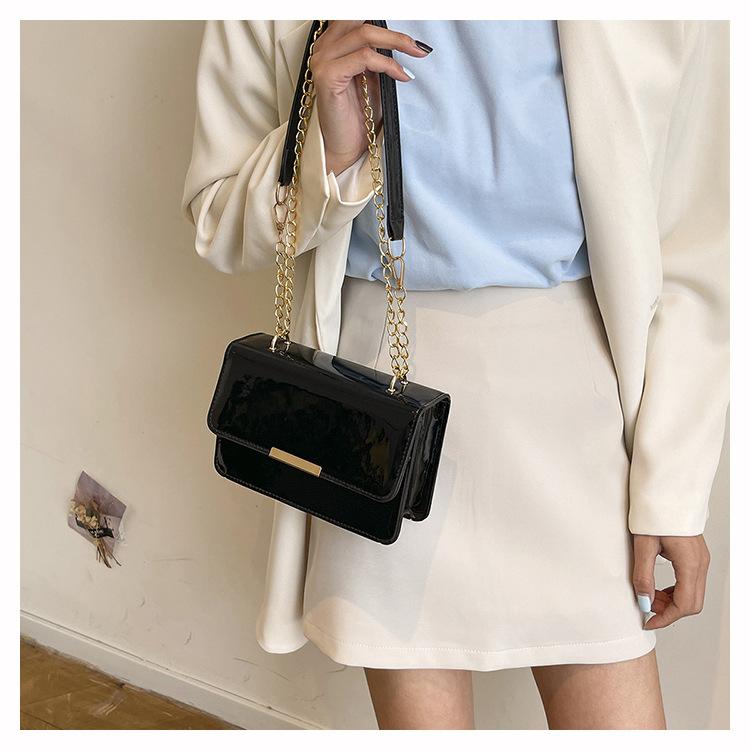 Vintage Solid Color Square Shoulder Bags for Women Textured Ladies Flap Pu Leather Crossbody Bag Simple Female Chain Handbags